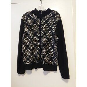 Pendleton 100% Merino Wool Full Zip Sweater Cardigan Womens  Black White XL